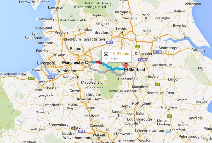 map-from-sheffield-to-manchester 开车去曼城中国大使馆 给儿子办中国护照 生活 英国签证和永居 资讯 