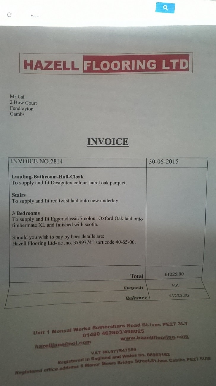 invoice 在英国请专门装修公司铺地板 房子 生活 资讯 