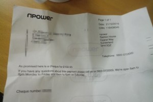 NPower 电力公司退了我100英镑