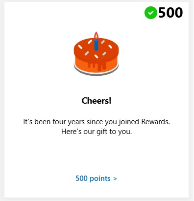 microsoft-bing-rewards-500-points-four-years 妥妥的"被动"收入: 用微软Edge浏览器+必应Bing搜索挣Microsoft Rewards Points点数 微软 省钱攻略 被动收入 资讯 金钱 microsoft-bing-rewards-500-points-four-years 妥妥的"被动"收入: 用微软Edge浏览器+必应Bing搜索挣Microsoft Rewards Points点数 微软 省钱攻略 被动收入 资讯 金钱