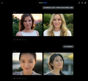 grok3-silicon-valley-young-wives-300x277 Grok 3 画出来的硅谷娇妻图还可以，中规中矩，四张图，很像Mid Jounery的风格，一次给4张。 