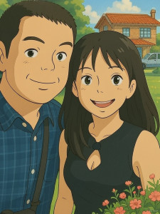 me-my-wife-225x300 用ChatGPT 4o的Ghibli功能将老照片变成吉普利风格。提示词：可以把这张照片生成吉卜力风格吗？尽量保持图片原有的元素 