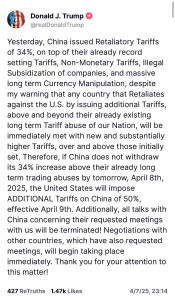 trump-retailiatory-tariffs-175x300 特朗普X上很活跃，推特制国，威胁中国撤消加关税的决定，否则就要报复，这招对中国不好使。 