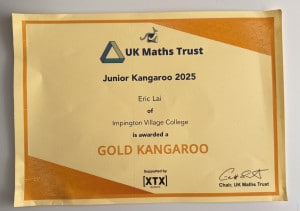 eric-2025-gold-jmc-kangaroo-300x211 Eric在今年的JMC数学竞赛袋鼠杯获得金牌。JMC由XTX赞助 