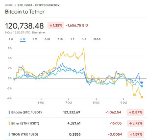 crypto-btc-eth-trx-2025-10-09-300x285 虽然有所回落，但是我坚信这还只是低位，HODL未来可期。 